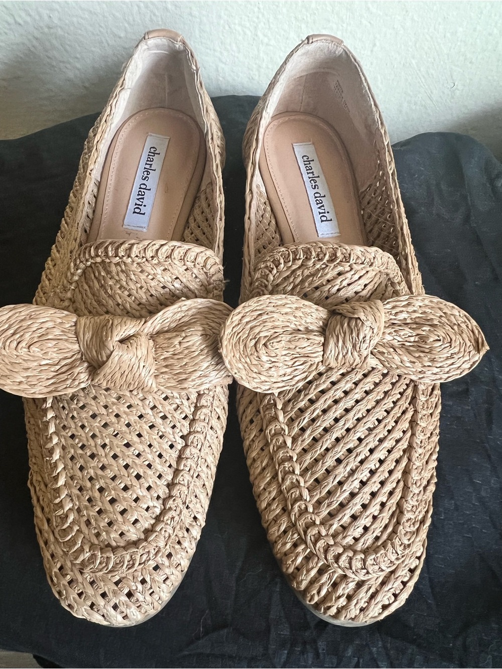 Charles David Natural Woven Bow Loafers